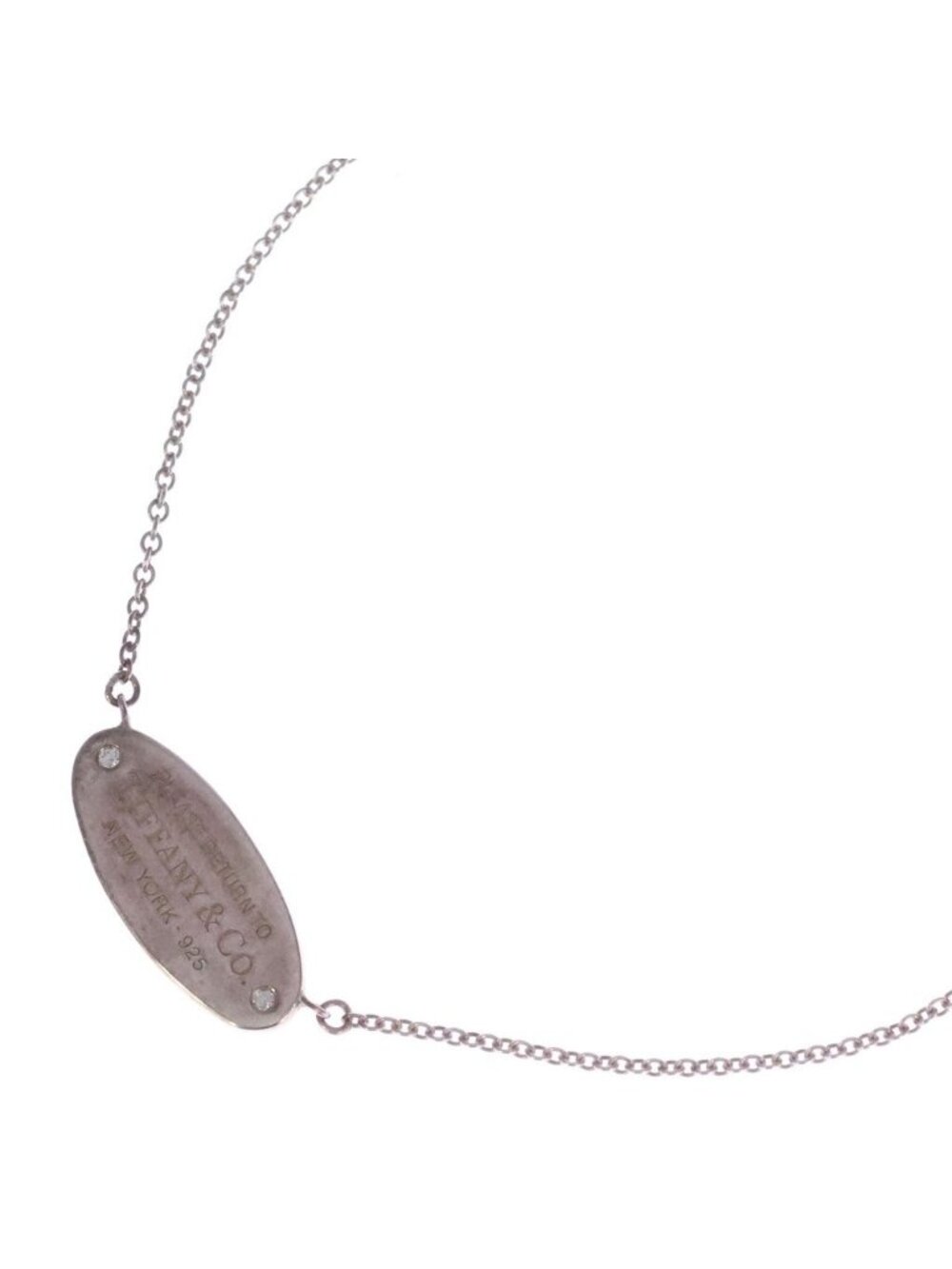 Tiffany & Co Return to Oval Necklace ID Tag Diamond Silver